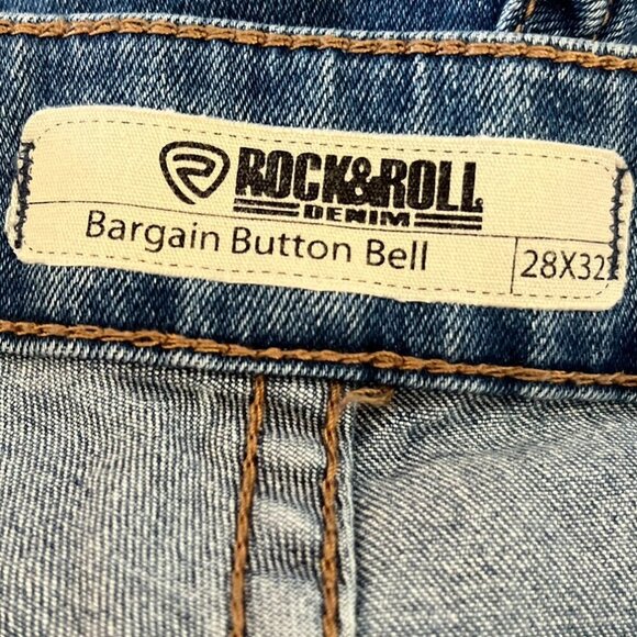 Rock&Roll Denim Cowgirl Bargain Button Bell Bottom Wide Leg Jeans Sz 28+32 - Picture 6 of 9